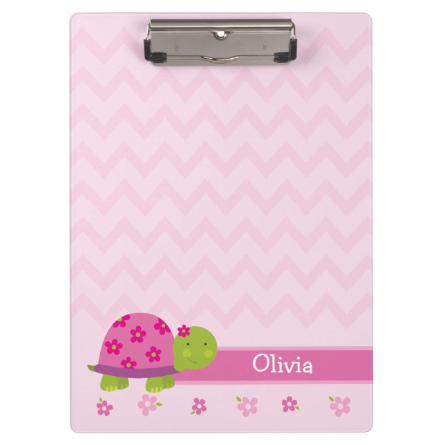 Niedlich Turtle Pink Personalisierte Zwischenablag Klemmbrett (Vorderseite)