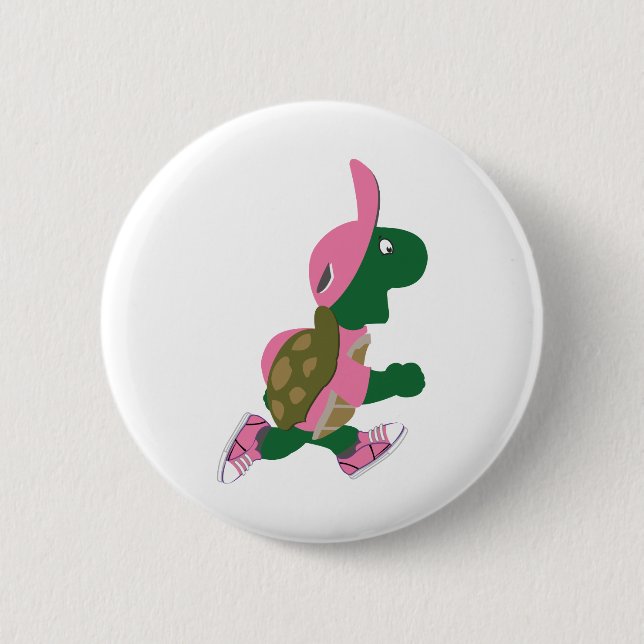 Niedlich Turtle Runner in PInk Button (Vorderseite)