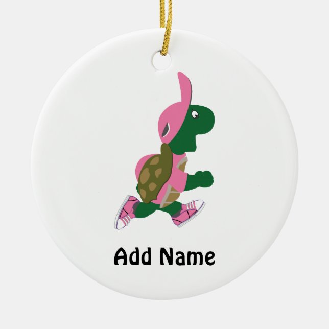 Niedlich Turtle Runner in PInk Keramik Ornament (Vorne)