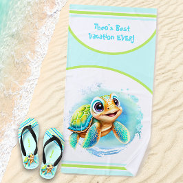 Niedlich Turtle Sommerurlaub Personalisiert Name J Strandtuch