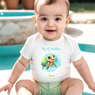 Niedlich Turtle Sommerurlaub Personalisierter Jung Baby Strampler