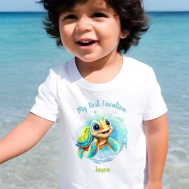 Niedlich Turtle Sommerurlaub Personalisierter Jung Kleinkind T-shirt (Von Creator hochgeladen)
