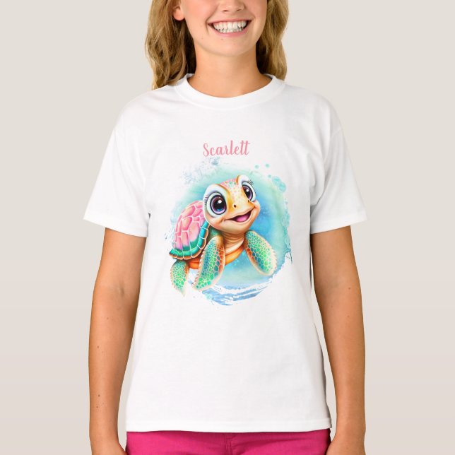 Niedlich Turtle Summer Name Girl T-Shirt (Vorderseite)