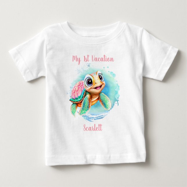 Niedlich Turtle Summer Vacacation Name Girl Baby T-shirt (Vorderseite)