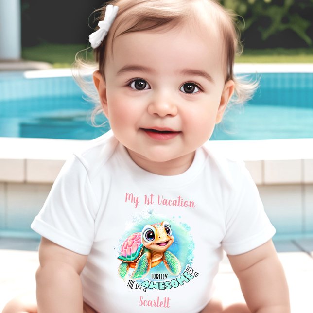 Niedlich Turtle Summer Vacation Personalisiert Gir Baby T-shirt (Cute Turtle Summer Vacation Personalized Girl Baby T-Shirt)