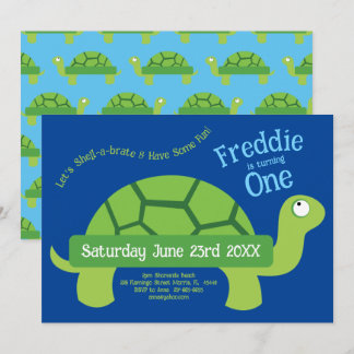 Niedlich Turtle Tortoise Kinder 1 Geburtstag Party Einladung