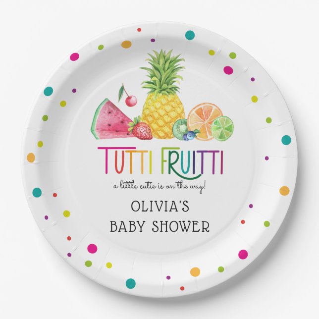 Niedlich Tutti Fruitti Babydusche Pappteller (Vorderseite)