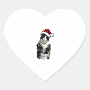 Niedlich Tuxedo Black Cat Christmas Light Cat Chri Herz-Aufkleber