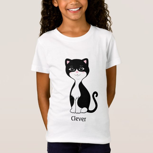 Niedlich Tuxedo Cat Cartoon T-Shirt (Vorderseite)