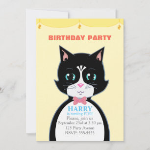 Niedlich Tuxedo Cat Kindergeburtstag Party Einladu Einladung