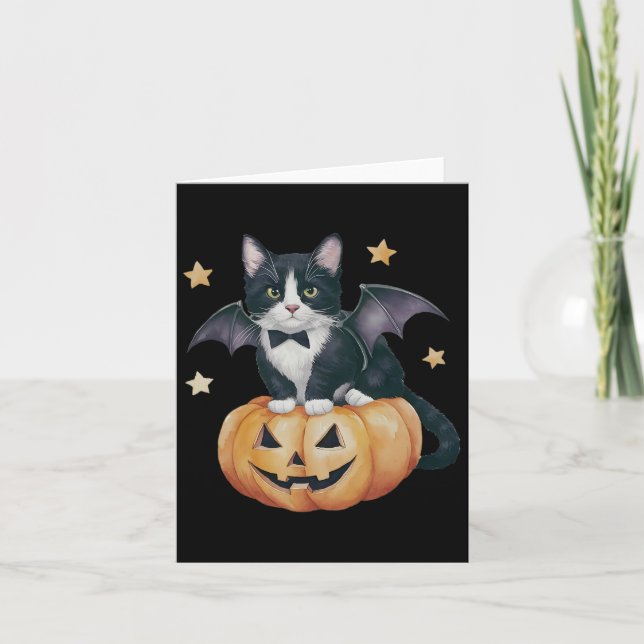Niedlich Tuxedo Kat Halloween Katzenkatze Spooky K Karte (Vorderseite)