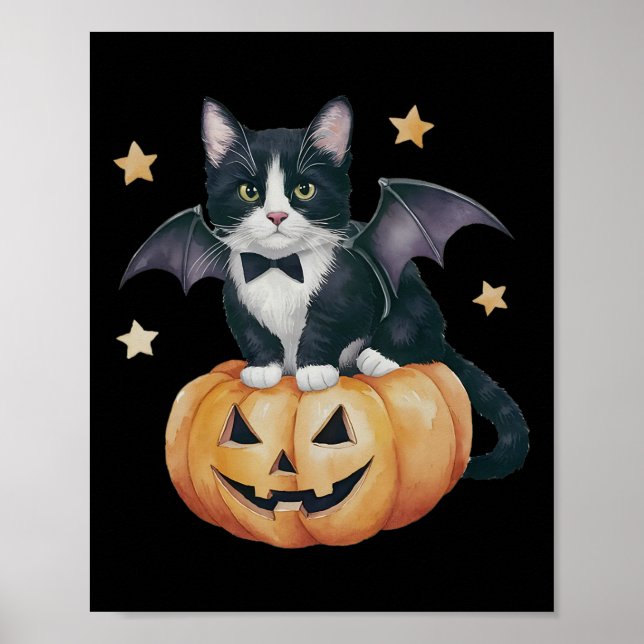 Niedlich Tuxedo Kat Halloween Katzenkatze Spooky K Poster (Vorne)