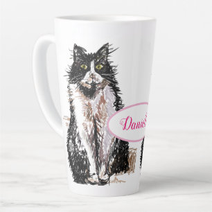 Niedlich Tuxedo Katze Schwarz-weiß Zeichnend Kunst Milchtasse