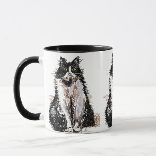 Niedlich Tuxedo Katze Schwarz-weiß Zeichnend Kunst Tasse