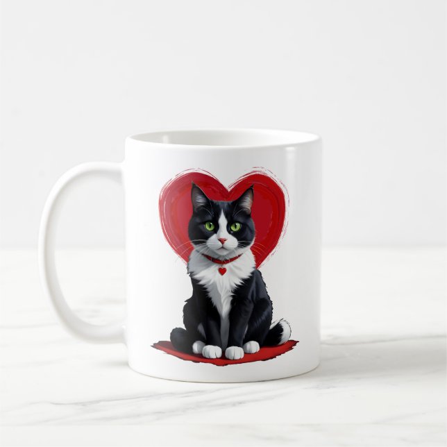Niedlich Tuxedo Katze Valentinstag Herzklopfen Lov Kaffeetasse (Links)