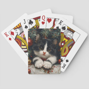 Niedlich Tuxedo Kitten Christmas Cat Art Spielkarten