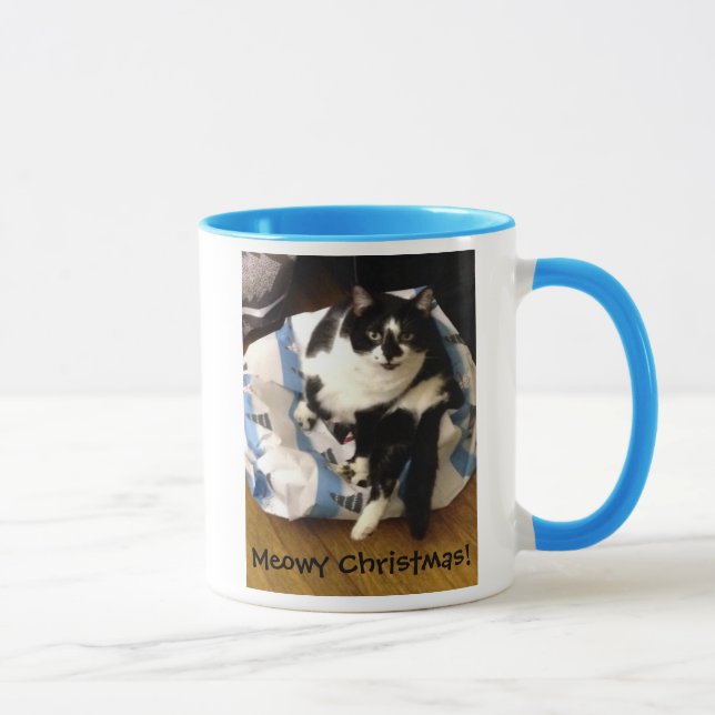 Niedlich Tuxedo Weihnachten Weihnachten Gegenwart  Tasse (Rechts)
