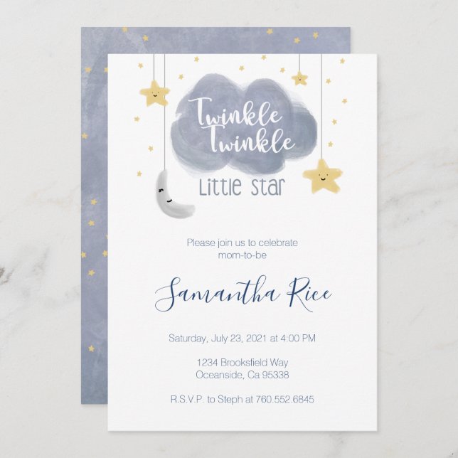 Niedlich Twinkle Twinkle Little Star Theme Kinderd Einladung (Vorne/Hinten)