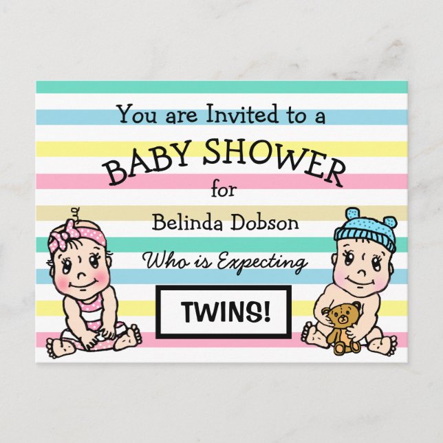 Niedlich Twins Baby Shower Einladungen (Vorderseite)