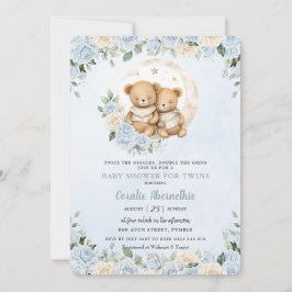 Niedlich Twins Bears Blue Floral Twin Boys Baby Du Einladung
