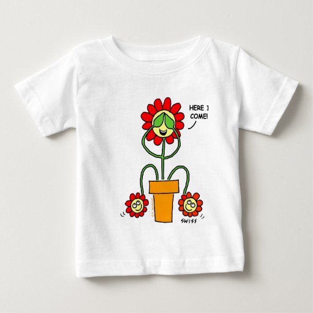 Niedlich Twins Cartoon Blume Mama mit Twin Babys Baby T-shirt (Vorderseite)