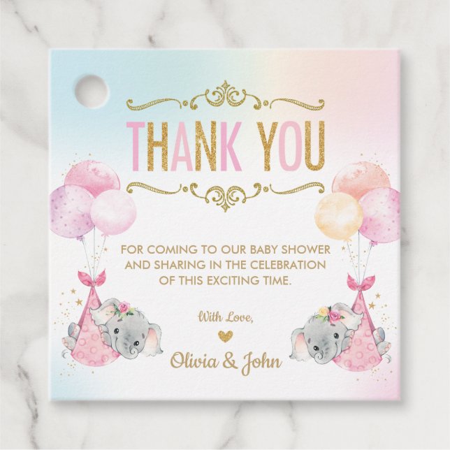 Niedlich Twins Girls Elephant Baby Dusche Vielen D Geschenkanhänger (Vorderseite)