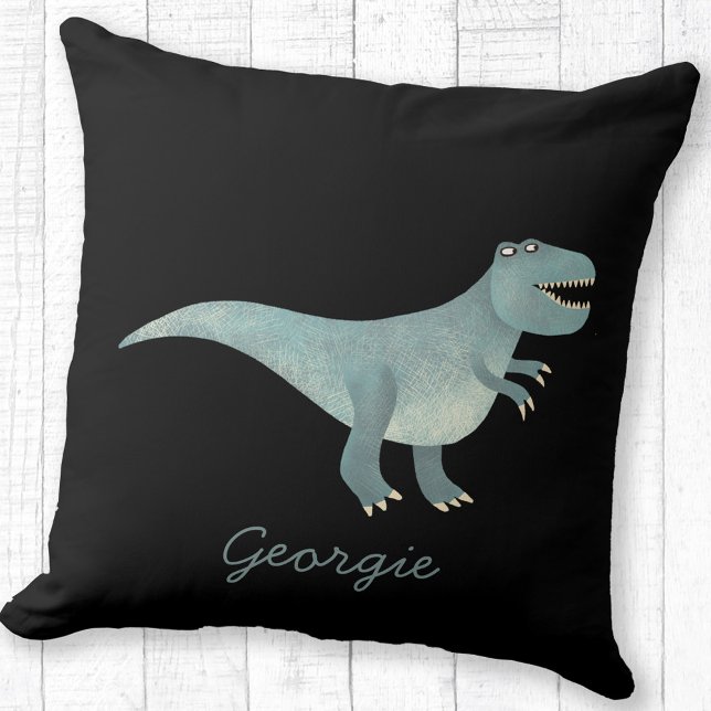 Niedlich Tyrannosaurus Rex Dinosaurier Personalisi Kissen (Fun personalized name Tyrannosaurus Rex dinosaur throw pillow)