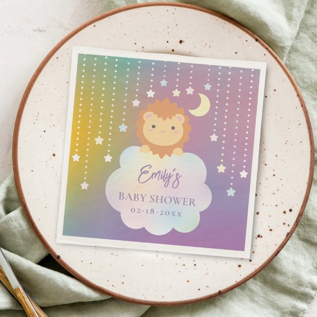 Niedlich über Mond und Sternen Lion Cub Babydusche Serviette (Von Creator hochgeladen)