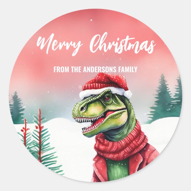 Niedlich, um Dinosaurier zu rex Weihnachten Party  Runder Aufkleber (Vorderseite)