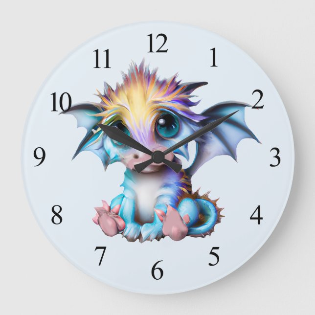 Niedlich und Adorable Kawaii Baby Dragon Große Wanduhr (Vorderseite)