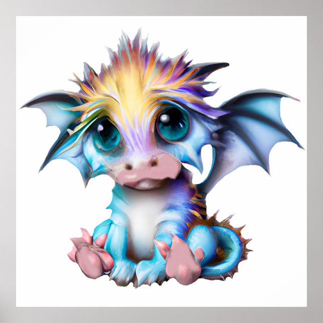 Niedlich und Adorable Kawaii Baby Dragon Poster (Vorne)