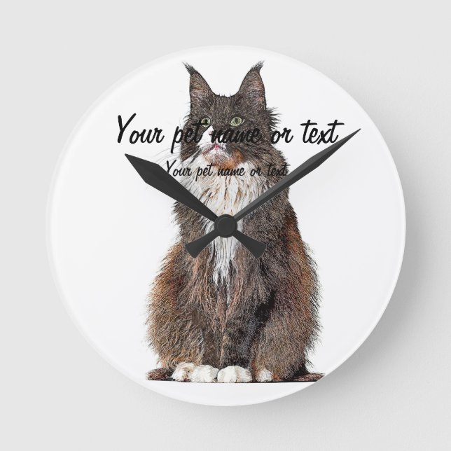 Niedlich und Cool, Maine Coon Cat Runde Wanduhr (Vorderseite)