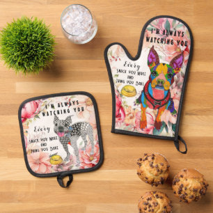Niedlich und farbenfroh Boston Terrier Ofenhandschuh & Topflappen-Set