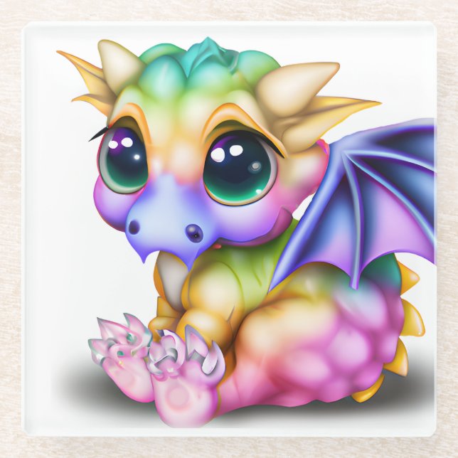 Niedlich und farbenfroh Kawaii Baby Dargon Glasuntersetzer (Vorderseite)