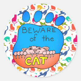 Niedlich und farbenfroh Vorsicht vor den Katzenauf Runder Aufkleber