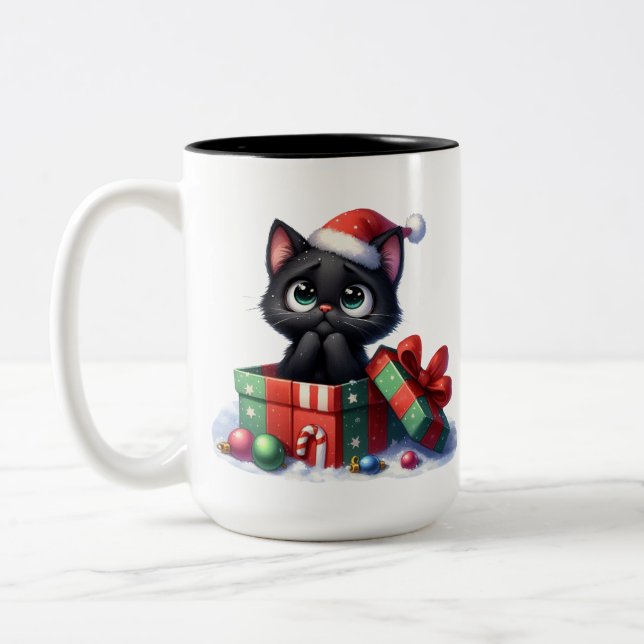 NIEDLICH UND FUNNY BLACK CHRISTMAS KITTENS ZWEIFARBIGE TASSE (Links)