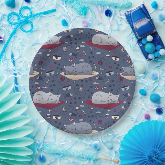 Niedlich und gemütlich Schlaflosigkeit Katze Träum Pappteller (Party)