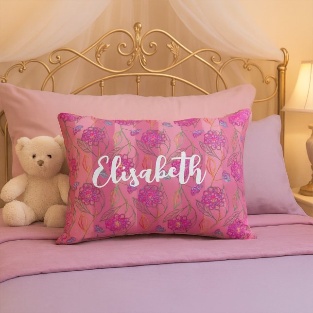 Niedlich- und Girly-Pink-Blume Streifen Muster Nam Dekokissen (Von Creator hochgeladen)