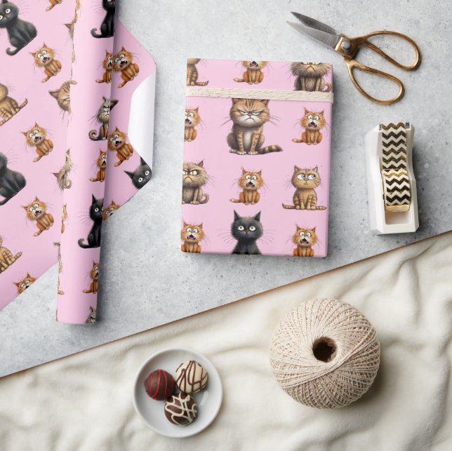 Niedlich und lustig Mad Angry Black, Orange Cat Pi Geschenkpapier (Kunsthandwerk)