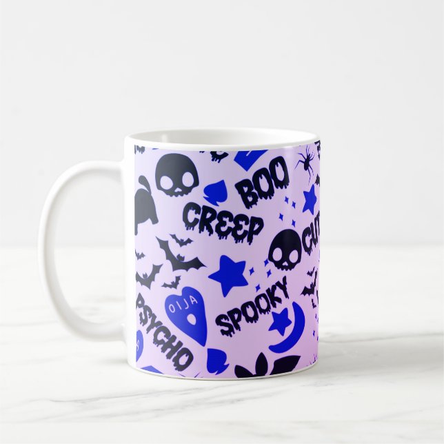 Niedlich und Spaß Lila, Blau und Schwarz Halloween Kaffeetasse (Links)