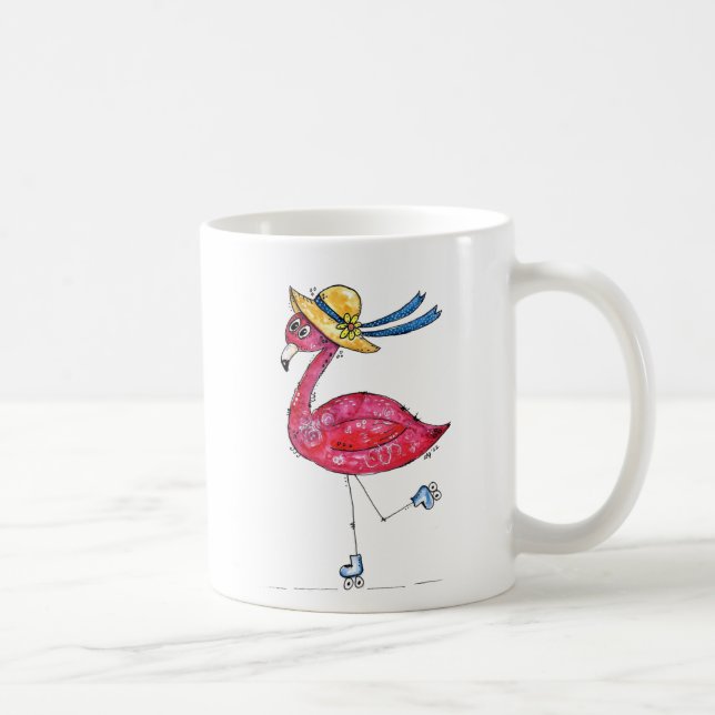 Niedlich und Whimsical Pink Flamingo auf Skaten Kaffeetasse (Rechts)