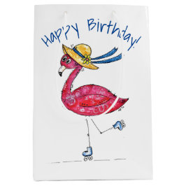Niedlich und Whimsical Pink Flamingo auf Skaten Mittlere Geschenktüte