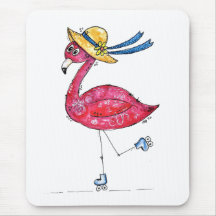 Niedlich und Whimsical Pink Flamingo auf Skaten