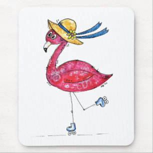 Niedlich und Whimsical Pink Flamingo auf Skaten Mousepad
