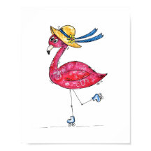 Niedlich und Whimsical Pink Flamingo auf Skaten
