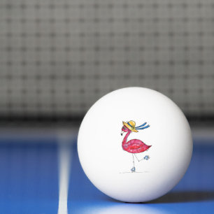 Niedlich und Whimsical Pink Flamingo auf Skaten Tischtennisball