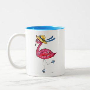 Niedlich und Whimsical Pink Flamingo auf Skaten Zweifarbige Tasse