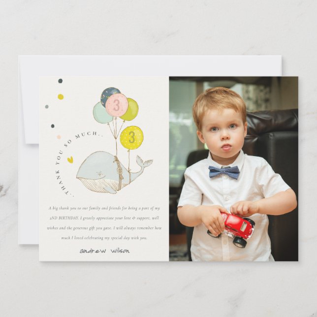 Niedlich Underwater Balloon Whale Foto Kindergebur Dankeskarte (Vorderseite)