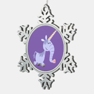 Niedlich Ungewöhnlicher Cartoon Einhorn Zinnteller Schneeflocken Zinn-Ornament