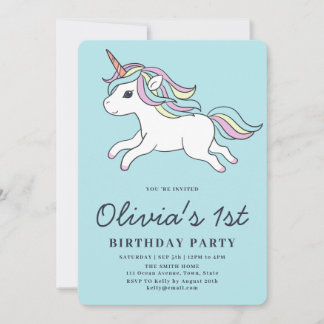 Niedlich Unicorn 1. Geburtstag Party Einladung